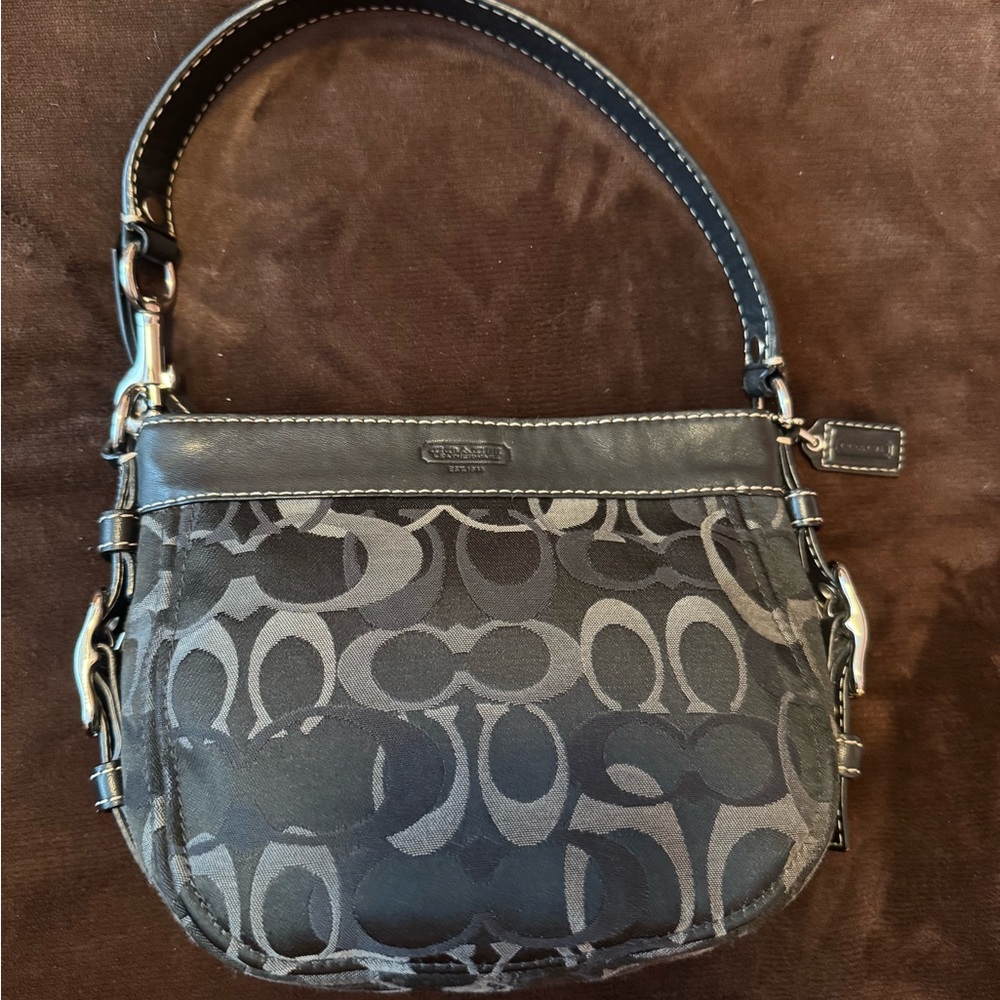 Coach Dark Gray and Black Signature Shoulder Bag